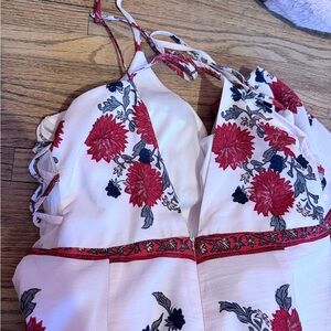 Floral Halter Dress with Red and Black Accents